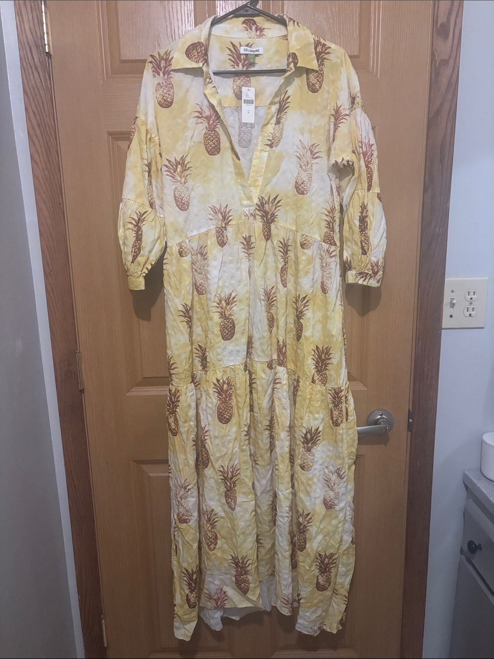 Anthropologie Yellow Celedine Pineapple Print Maxi Dress